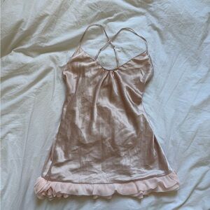 Victoria's Secret pink satin slip dress with ruffles